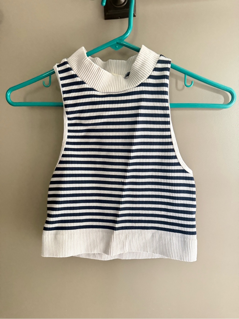 Bozzolo Navy and White Striped Ribbed Crop Top